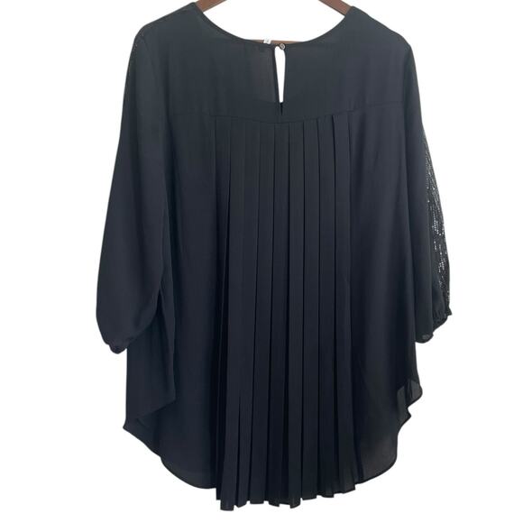 Cato Women Top 14/16 Black Sequin Trim Pleated Back Whimsigoth Fairy Girly Flowy - Picture 3 of 12
